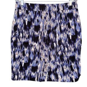 Ann Taylor Blue Tan Pencil Skirt Women’s Size 10P Vent Zip Full Lined Cotton